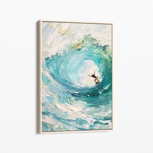 Surfando em ondas azuis Pintura a óleo | Impressão em tela esticada | Arte de parede Pintura de surfe | Presentes para surfistas | Presente de arte de parede em tela | SOB5