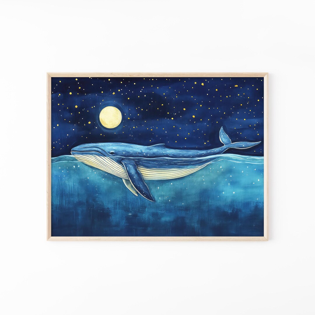 Whale Under the Moon Watercolor Painting | Whale Print | Whale and Boat ...