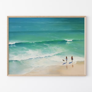 Stampa di pittura a olio con vista sull'oceano / Pittura blu tenue / Decorazione per casa sulla spiaggia / Arte murale stampabile costiera / Decorazione dell'oceano / #OCO6