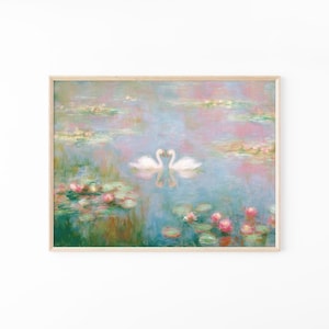 Heart Swan Water Lilies by Claude Monet Print | Vintage Landscape Wall Art for Home Decor | OFG4