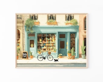Bookstore Oil Painting Print | Cozy Bookshop Painting | Library Wall Decor | Gift for Book Lover | Home Office Literary Art | BOO8