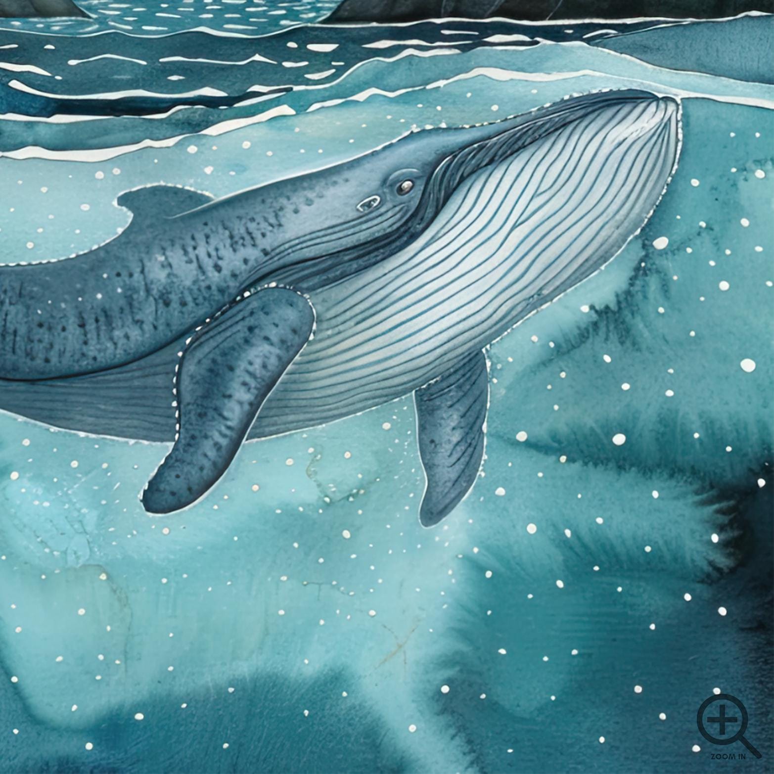 天空の夜のクジラの水彩画 | ザトウクジラ | 保育園用水彩画プリント
