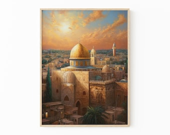 Cuadro de la Cúpula de la Roca de Jerusalén en la Ciudad Vieja, impresión de arte mural, regalo de Jerusalén, arte mural con paisaje de Israel, decoración religiosa para el hogar