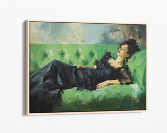 ダンス後の退廃的な若い女性の油絵キャンバスプリント、静物画の女性