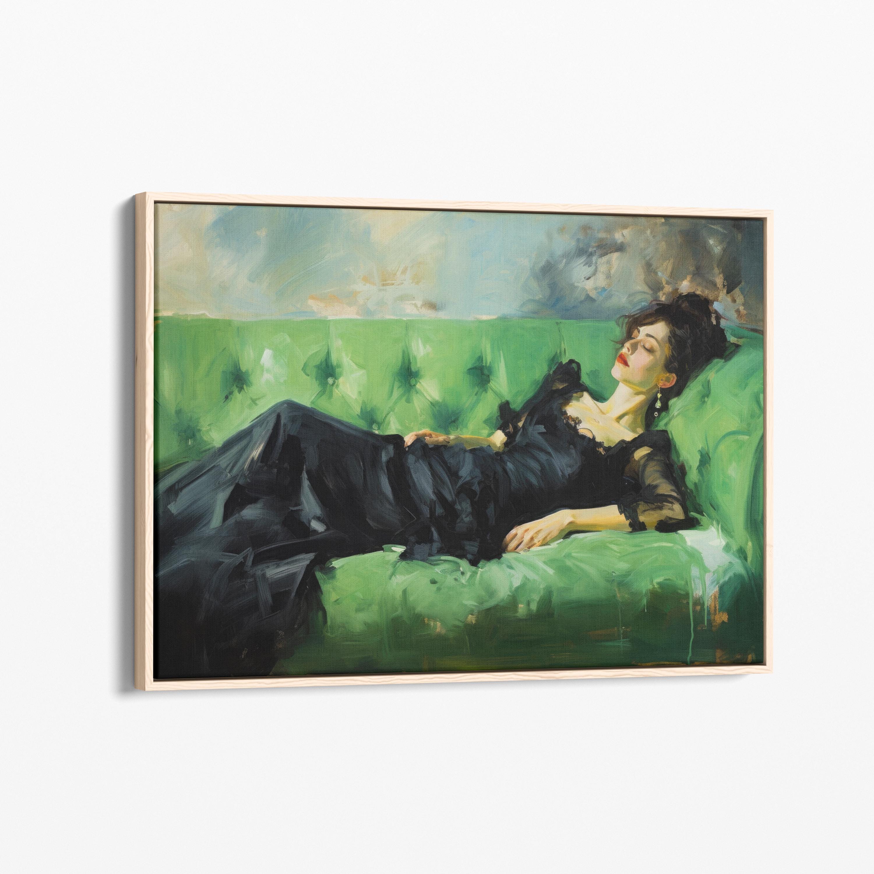 ダンス後の退廃的な若い女性の油絵キャンバスプリント、静物画の女性