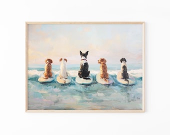 Surfing Dogs Print | Funny Dog Beach Wall Art for Coastal Home Decor | OTG3