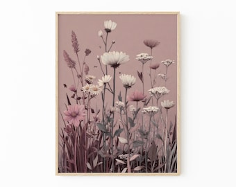 Vintage Flower Botanical Painting Print | Pink Bouquet Museum-Style Floral Art | CWA3