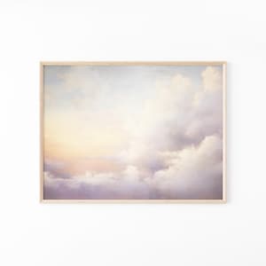 Impresión de pintura al óleo vintage de nubes y atardecer / Arte mural para guardería / Arte mural con cielo / Pintura al óleo antigua / Impresión de nubes / VCB8