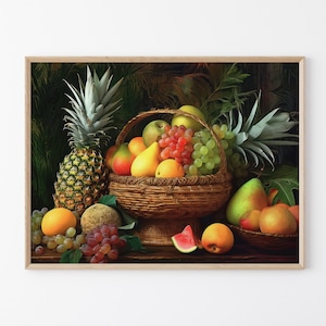 Cesto di frutta esotica, dipinto a olio su tela, stampa artistica opaca da parete, per arredo casa e ufficio, stampa di frutta vittoriana, splendida opera d'arte vintage