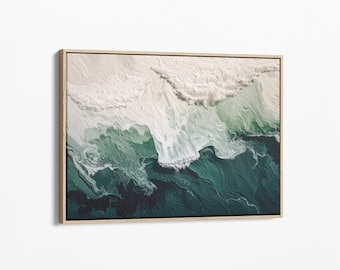Deep Green Ocean Wave Oil Painting Print | On Stretched Canvas | Large Wall Art | Abstract Seascape Painting Beach Decor Boho | MOW1
