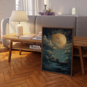 Vintage Enchanting Celestial Moon Art Oil Painting Dark Academia & Dark Cottagecore Night Sky Painting Moon Art Print ECM5 image 4