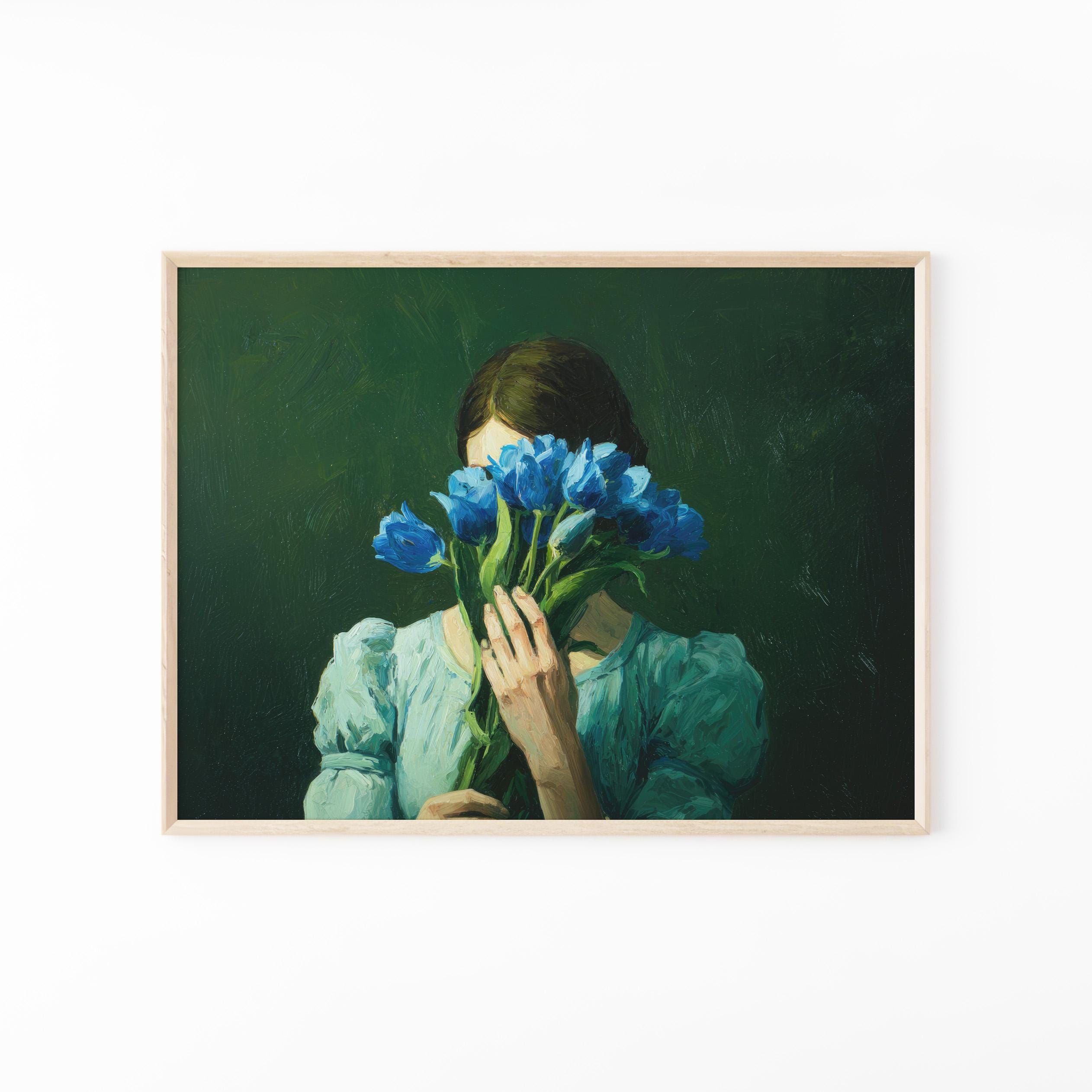 油絵アート（green flower） Emerald Green Abstract Flower Oil Painting Print | Woman With