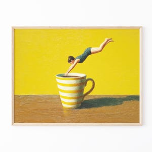 Coffee Diver Oil Painting Print | Coffee Artwork | Coffee Lover Gift | Coffee Wall Art | Trendy Kitchen Wall Art | Optional Frame | CDO8