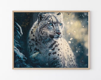 ユキヒョウのアートプリント、ユキヒョウの絵画、大型ネコ科動物