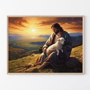 Jesus Leaves the 99 Painting, Parable of the Lost Sheep, Good Shepherd, Painting Print, Sketch, Jesus Art, Bible Wall Art, Christian Faith