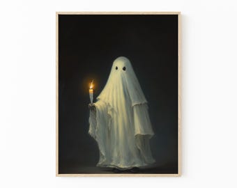 Ghost Holding A Candle in the dark Oil Painting, Vintage Poster, Art Poster Print, Dark Academia, Haunting Ghost, Halloween Decor VG07