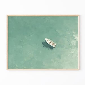 Green Abstract Oil Painting Print | Two People Swimming Painting | Turquoise Painting | Green wall art | Green Minimalist Art | GBO8