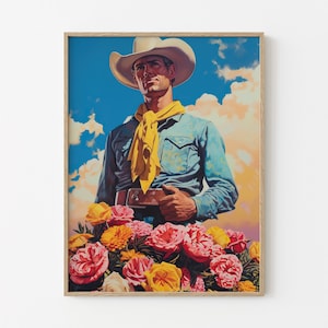 Arte floreale da cowboy, stampa artistica da cowboy vintage, stampa artistica western, regalo da cowboy western, decorazione da cowboy retrò, dipinto da cowboy western FCA7