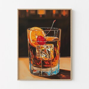 Old Fashioned Cocktail Painting Print | Negroni Art | Retro Cocktail Print | Classic Cocktails | Bar Decor | Bar Prints | ACP7