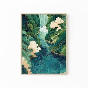 夕日の神社 - 日本の自然風景水彩画 - デジタルプリントダウンロード