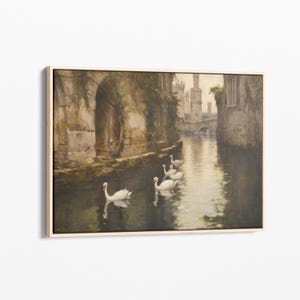 Vintage Swan Oil Painting Canvas Print | Neutral Wall Art Large Wall Art | Swan Artwork Canvas | Oil Painting Canvas VSP2