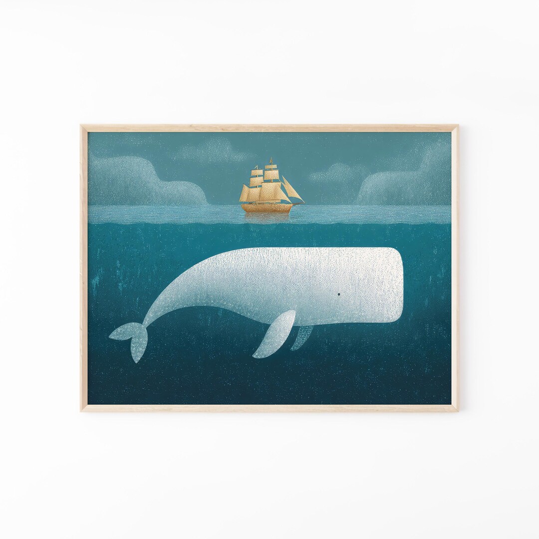 Whale and Ship Watercolour Painting Print | Ship in Ocean | Vintage ...