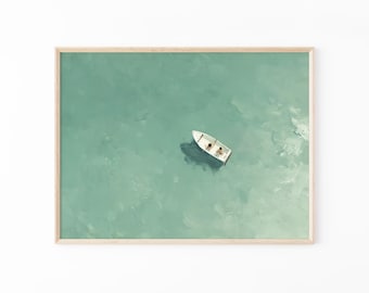Green Abstract Oil Painting Print | Two People Swimming Painting | Turquoise Painting | Green wall art | Green Minimalist Art | GBO8