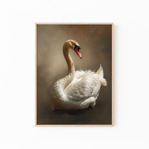 Antique White Swan Oil Painting Print | Romantic Wall Art | Victorian Bird | Moody Aesthetic Room Decor | White Swan Gothic Home | WSA4