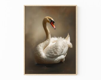 Antique White Swan Oil Painting Print | Romantic Wall Art | Victorian Bird | Moody Aesthetic Room Decor | White Swan Gothic Home | WSA4