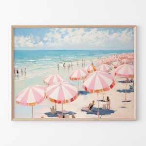 Pink Ocean | Abstract Coastal Painting Print | Girly Apartment Decor | Pink Wall Art | Girly Beach Maximalist Umbrella Painting | PO3