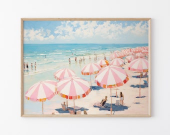 Pink Ocean | Abstract Coastal Painting Print | Girly Apartment Decor | Pink Wall Art | Girly Beach Maximalist Umbrella Painting | PO3