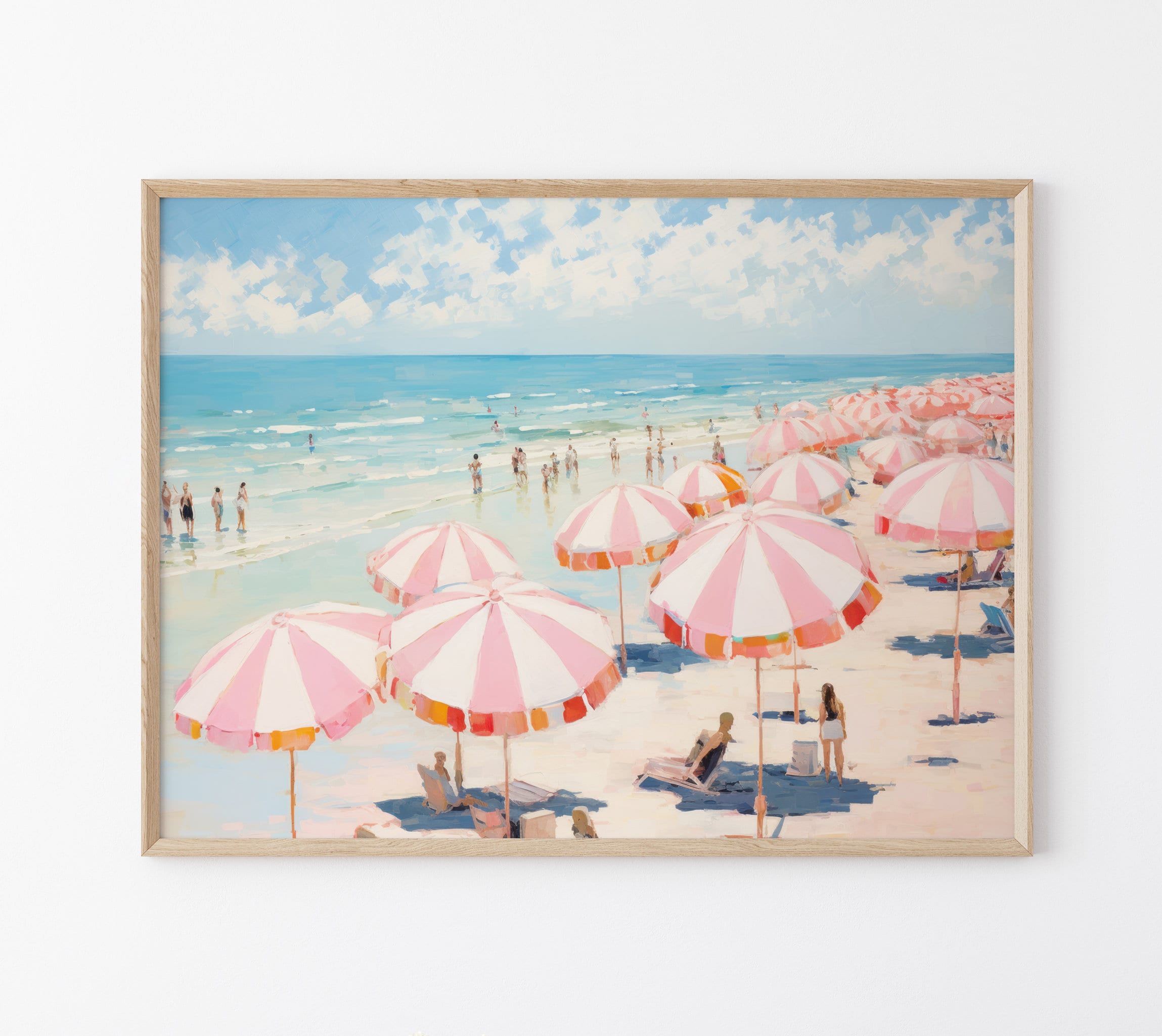 Pink Ocean | Abstract Coastal Painting Print | Girly Apartment Decor | Pink Wall Art | Girly Beach Maximalist Umbrella Painting | PO3