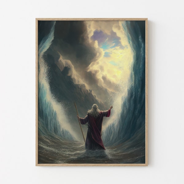 Moses Abschied vom Roten Meer Original Ölgemälde Bibel Druckkunst, religiöse Wandkunst Mattdruck, Überquerung des Roten Meeres