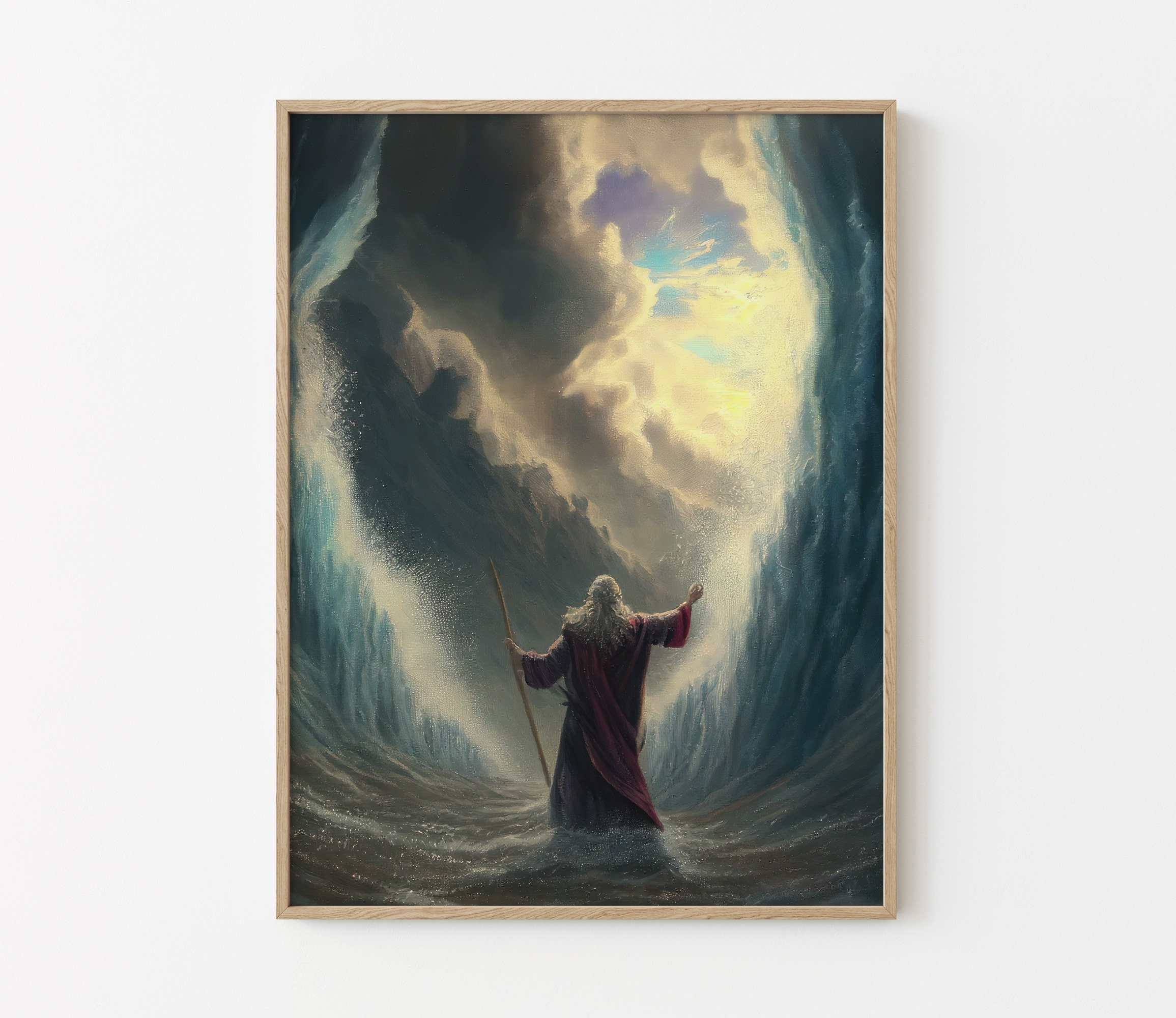 Moses Parting of the Red Sea Original Oil Painting Bible Print Art ...