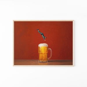Impressão de pintura a óleo sobre cerveja | Arte de cerveja | Presente para amantes de cerveja | Arte de parede de cerveja | Arte de parede de cozinha moderna | Arte engraçada | Moldura opcional | BDO2