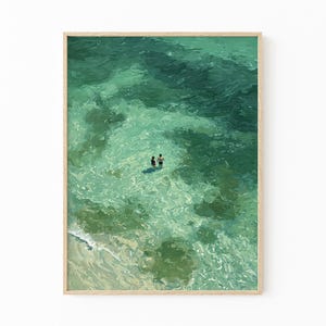 Green Abstract Oil Painting Print | Two People Swimming Painting | Turquoise Painting | Green wall art | Green Minimalist Art | GBO1