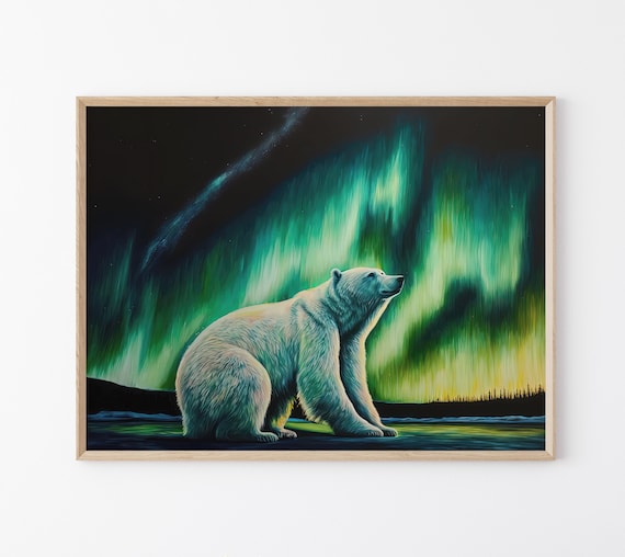 シロクマのオーロラ油絵アートワーク、高品質のマットな壁アート
