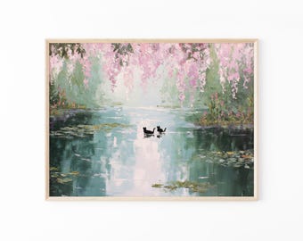 Monet Inspired Cat Art Print | Whimsical Water Lilies Painting for Cat Lovers | CAA1