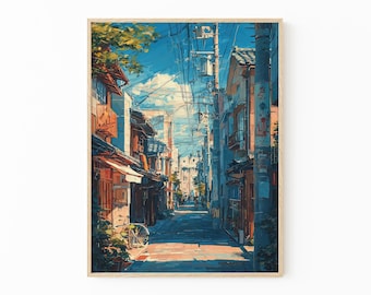 Tokio stadsgezicht schilderij print | Streetart in mangastijl | Levendig Japans wanddecor | Voor animeliefhebbers en stadsliefhebbers | TPP2