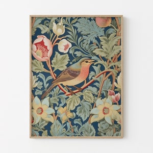 Stampa di uccelli ispirata a William Morris, decorazione Art Nouveau, stampa botanica, poster floreale, arredamento per la casa, arte vintage, arte murale stampabile, galleria
