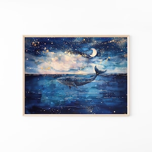 Celestial Night Whale Watercolour Painting | Humpback Whale | Nursery Watercolour Artwork Print | CNW6