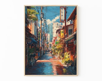 Tokio stadsgezicht schilderij print | Streetart in mangastijl | Levendig Japans wanddecor | Voor animeliefhebbers en stadsliefhebbers | TPP3