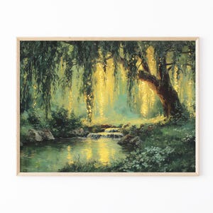 Willow Tree Fairies Oil Painting Print | Cottagecore Decor | Dark Academia Art | Enchanted Nature Wall Art | Rustic Aesthetic | TOP4