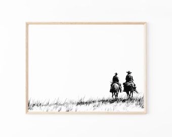 Vintage Cowboy Sketch Print | Country Western Art | Cowboy Poster | Vintage Western Art | Rustic Wall Decor | VCS7