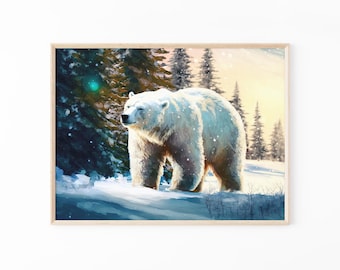 ホッキョクグマの絵、溶ける氷山、北極の絵、彼への面白いビールの