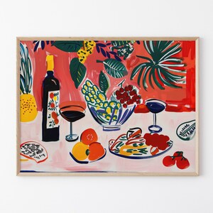 Dinner Table Food Abstract Paining | Retro Food Art | Vintage Food Illustration Art, Food Poster | Gift for Chef | DTF11