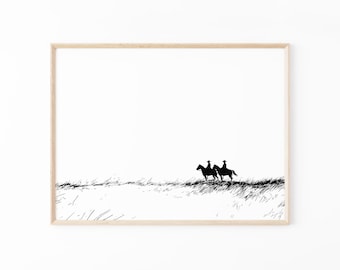 Vintage Cowboy Sketch Print | Country Western Art | Cowboy Poster | Vintage Western Art | Rustic Wall Decor | VCS6