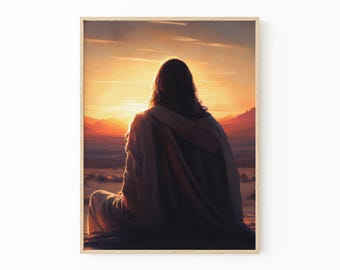 Jesus Christ In the Desert Original Oil Painting Print, Lent,  Jesus Fasting Religious Wall Art Matte Print, Religious Wall Decor