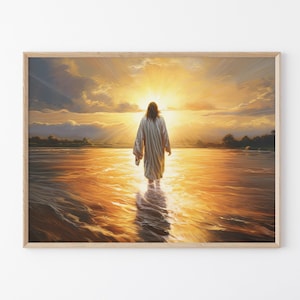 Jesus Christ Walking on Water Original Oil Painting Print, Christian Print Art, Religious Wall Art Matte Print, Religious Wall Decor, Sunset