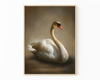 Antique White Swan Oil Painting Print | Romantic Wall Art | Victorian Bird | Moody Aesthetic Room Decor | White Swan Gothic Home | WSA3